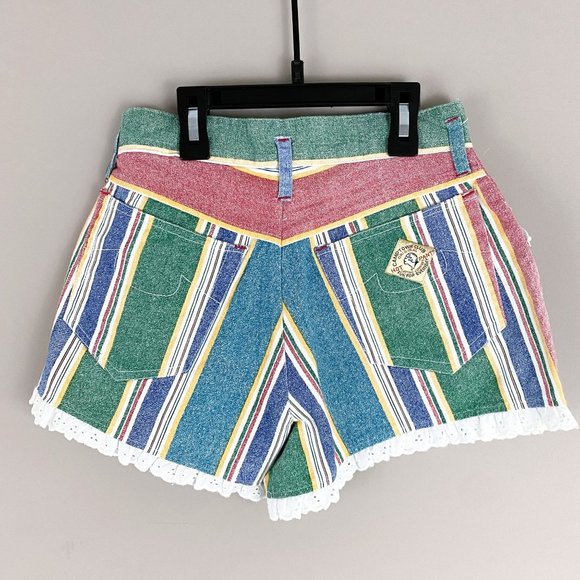 Vintage 80's 90's Camptown Club Stripe Vest and High Waisted Shorts 7/8 Juniors - Picture 4 of 5